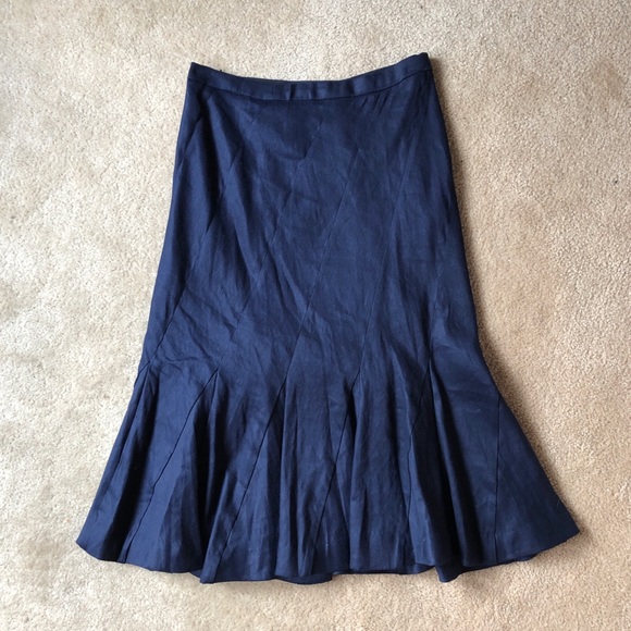 J. Crew Navy Linen Fluted Skirt - Picture 2 of 7